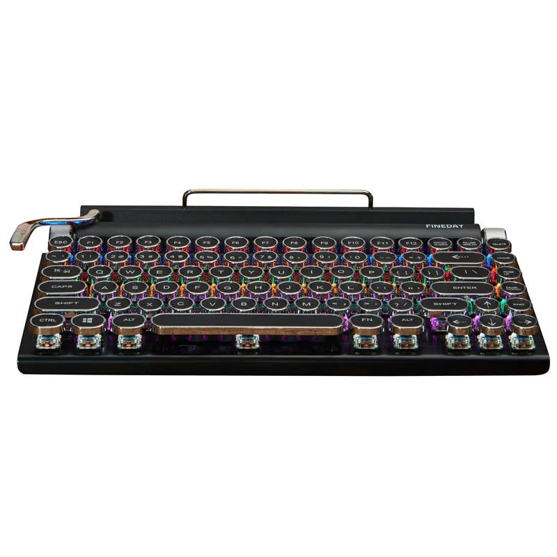 Black retro typewriter style Bluetooth mechanical keyboard with backlighting