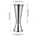 Stainless steel dual-ended cocktail measuring cup and shaker set in silver finish