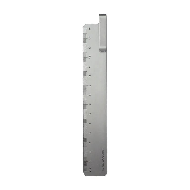 Aluminium metal bookmark ruler with 15cm laser-engraved scale in retro design