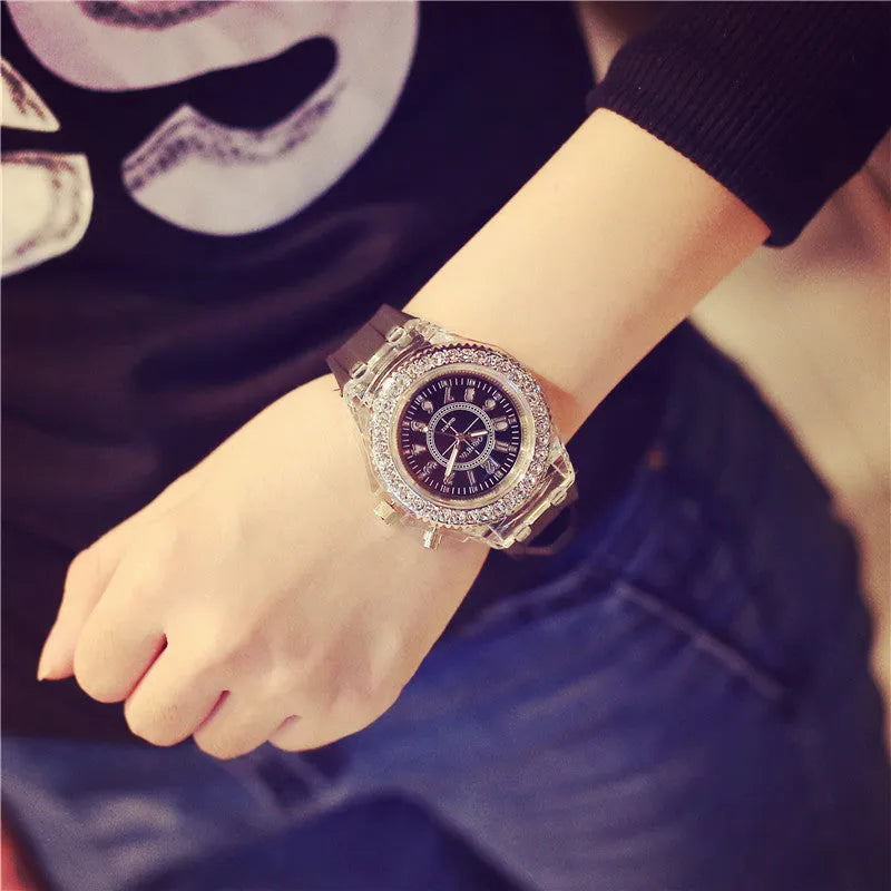 Geneva women's luminous quartz watch with 43mm alloy case and silicone strap in various colours