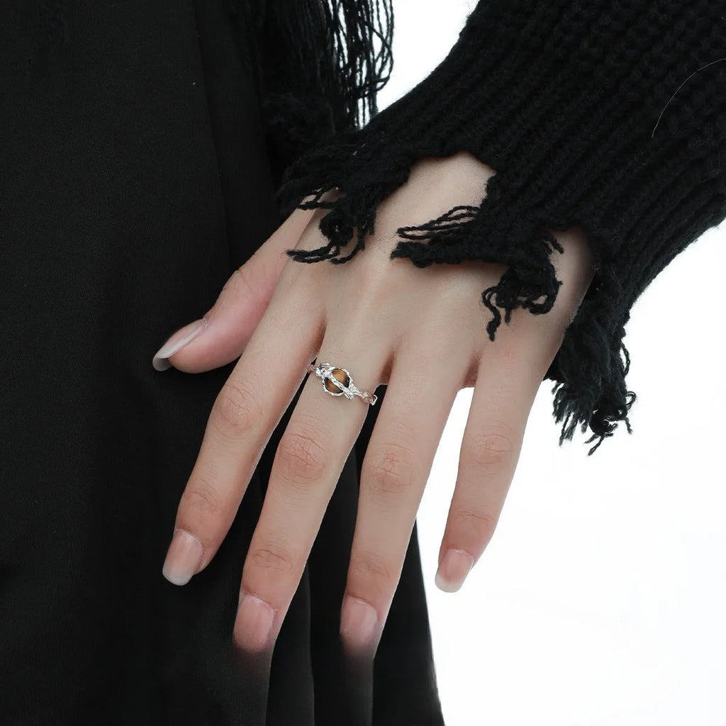 Women's silver Saturn design open ring with adjustable opening in white gold colour