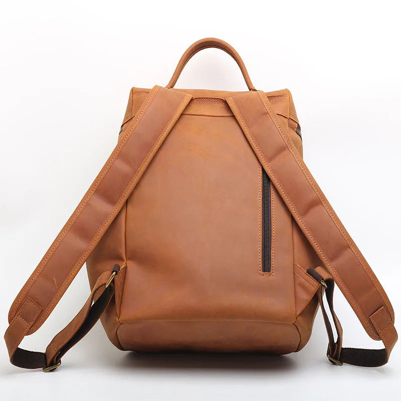 Classic retro Crazy Horse leather backpack in black with anti-theft multi-compartment design
