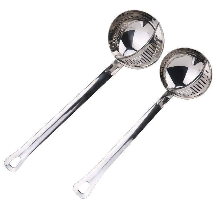 Stainless steel detachable kitchen colander spoon on a countertop
