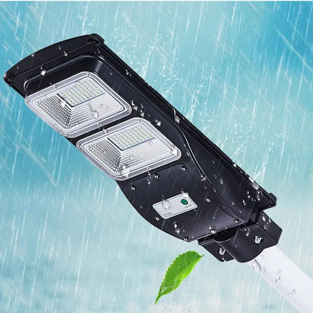 Integrated solar street light with LED illumination and remote control for outdoor household use