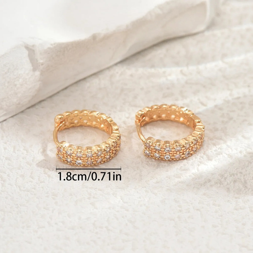 Women's geometry pattern copper alloy ear studs with round dot ring design