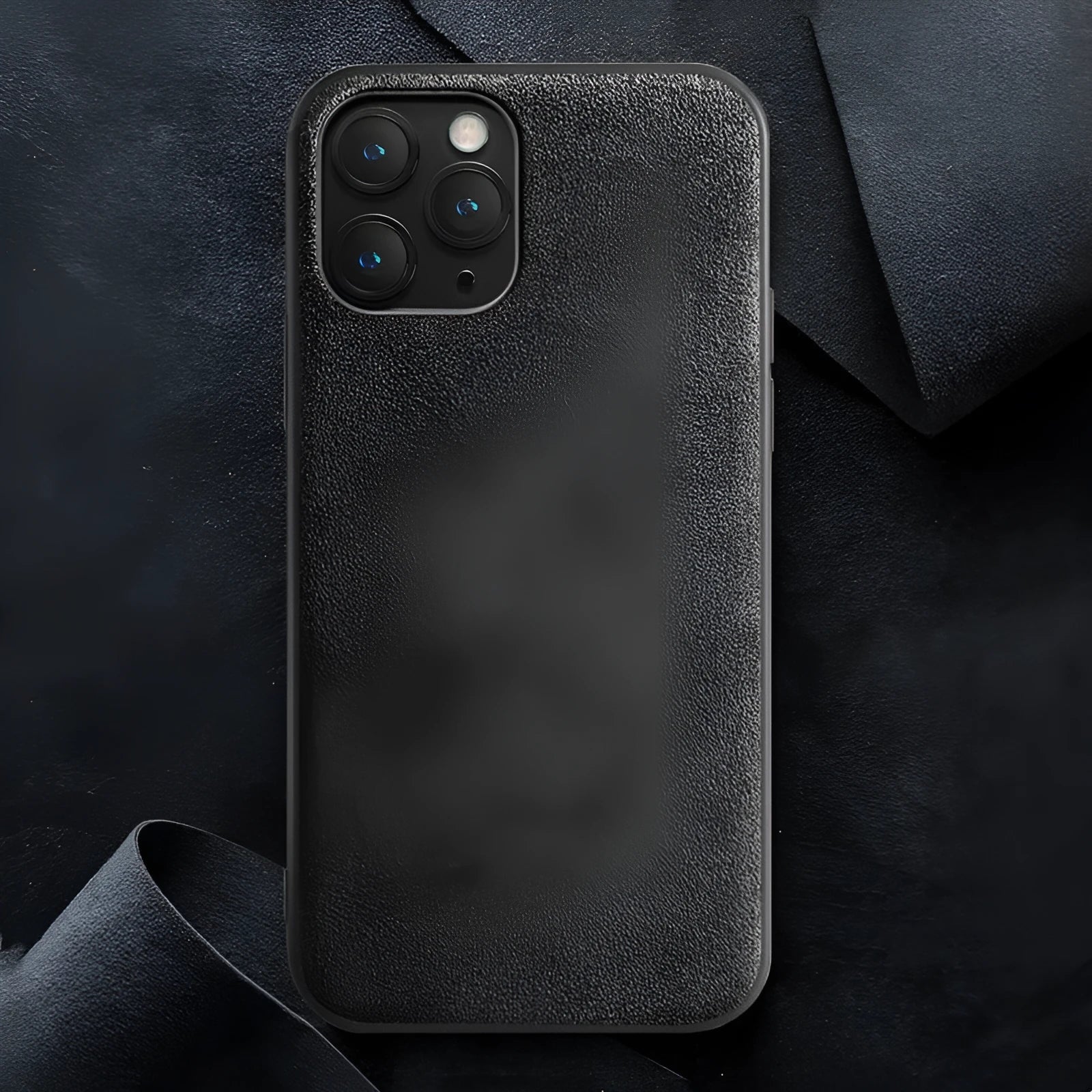 Suede iPhone case in three colours: elegant black, dark night green, and dark blue