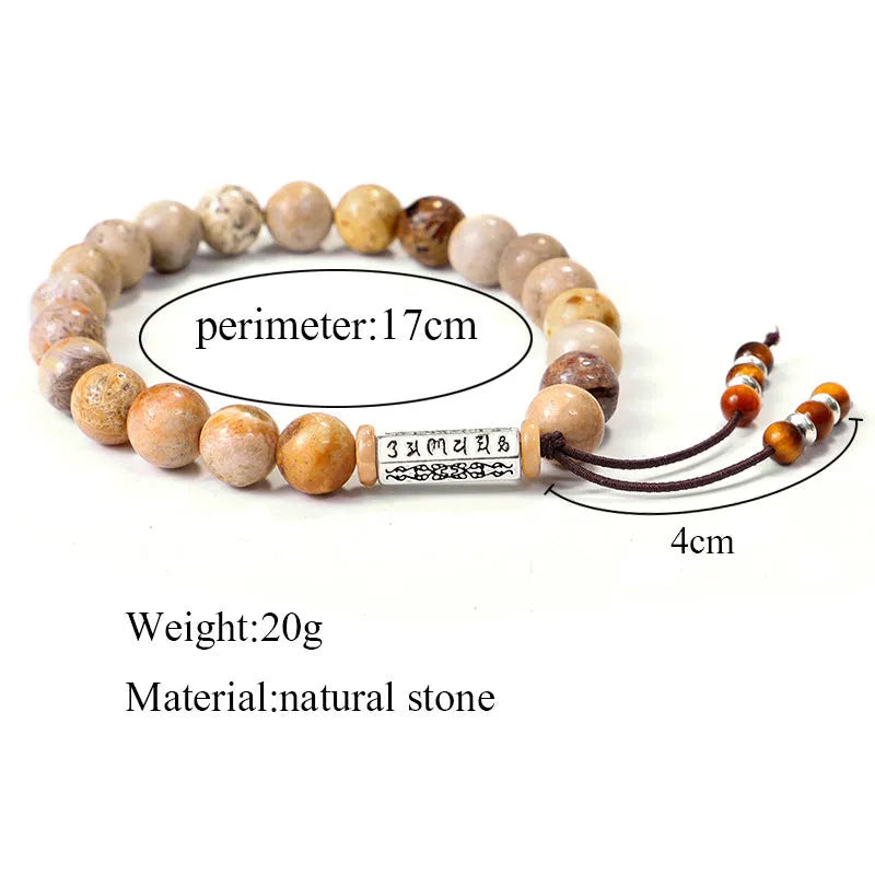 Handmade stone bead bracelet with wooden colour accents in retro minimalist design