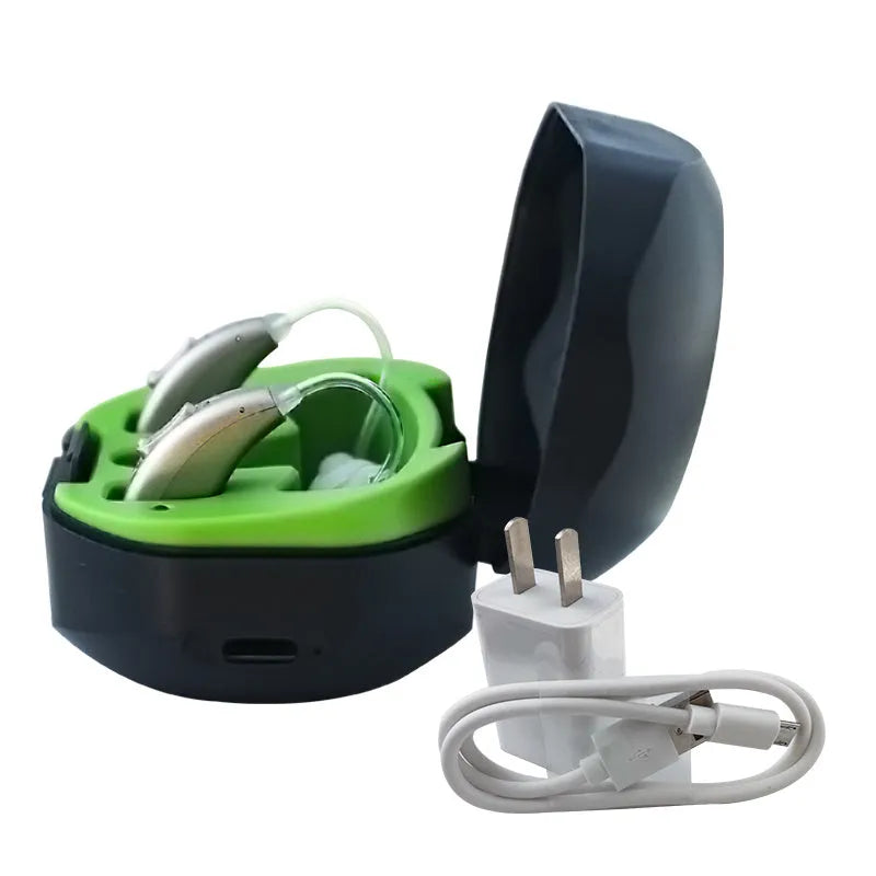 Wireless invisible hearing aid with USB charging case and three listening modes