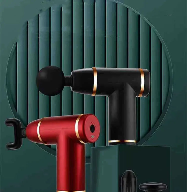 Mini percussion massage gun with 8 gears USB rechargeable in red ABS body
