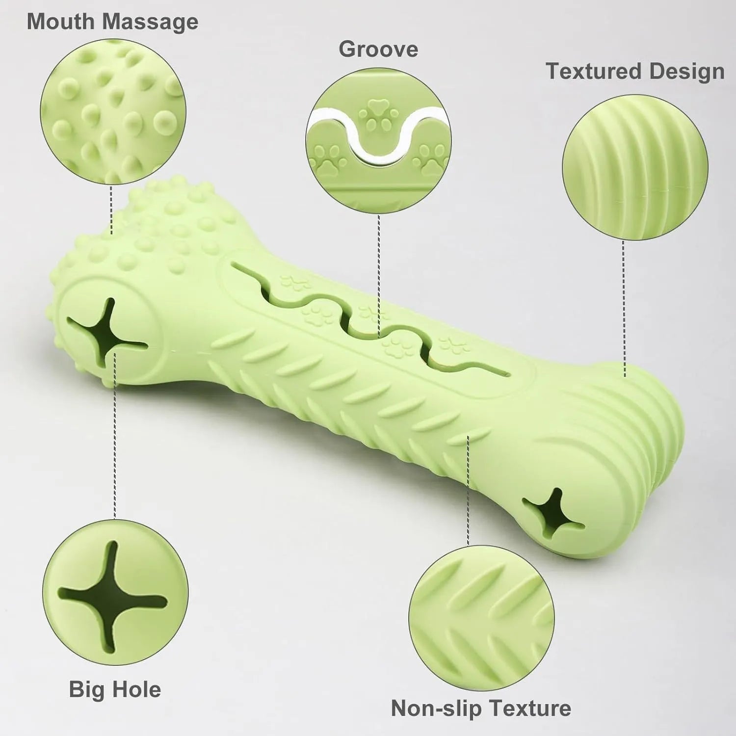 Blue natural rubber bone-shaped dog chew toy for aggressive chewers and dental care.