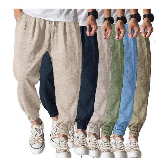 Men's casual loose-fit cotton summer pants with ankle band in various colours and sizes