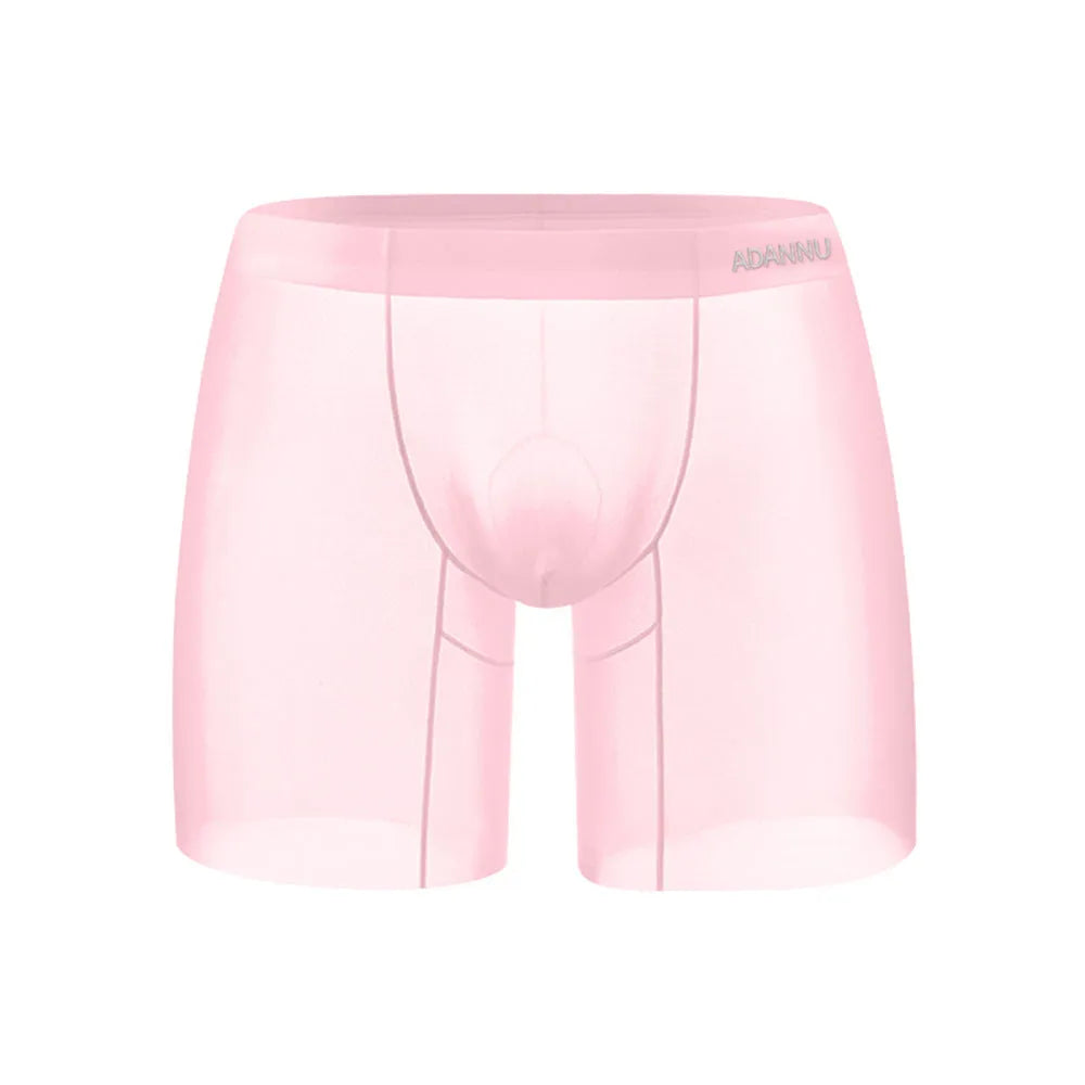 Men's seamless sports boxers in orange, pink, and red colours showing low waist design