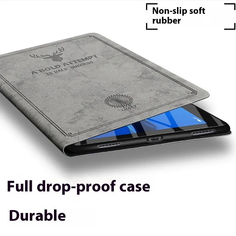 iPad leather protective case in clamshell design with TPU material showing Black Elk colour option