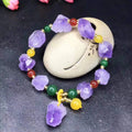 Natural shaped amethyst bead bracelet with fu character charm for women