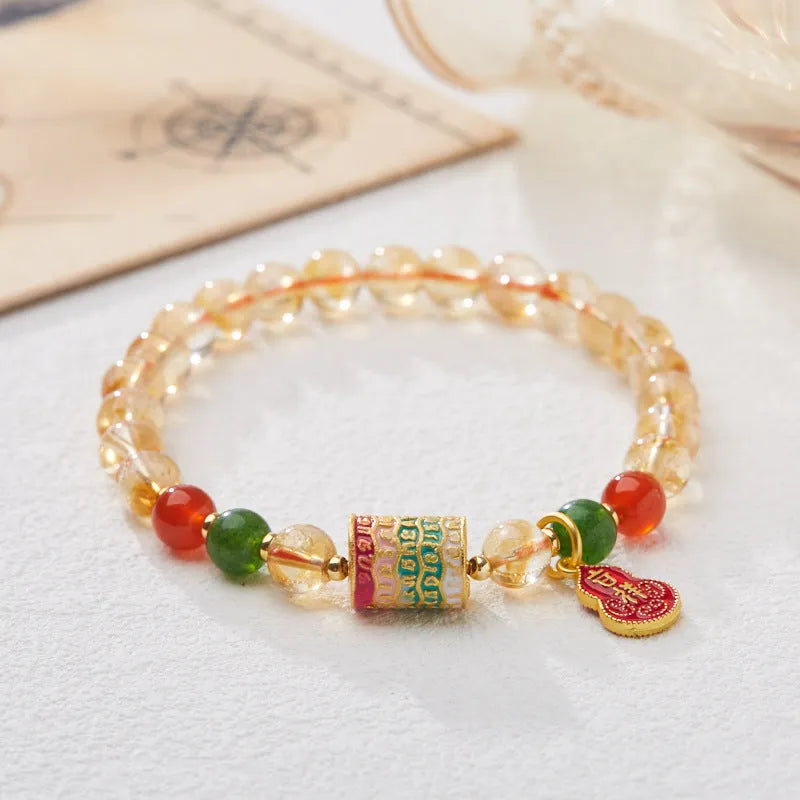 Citrine five sutra hand-woven bracelet with 6mm crystal beads geometric design