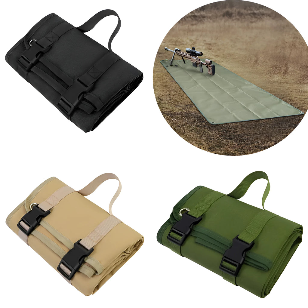 Tactical anti-splashing outdoor camping beach mat in Oxford cloth, 200x75cm, black colour, laid on grass