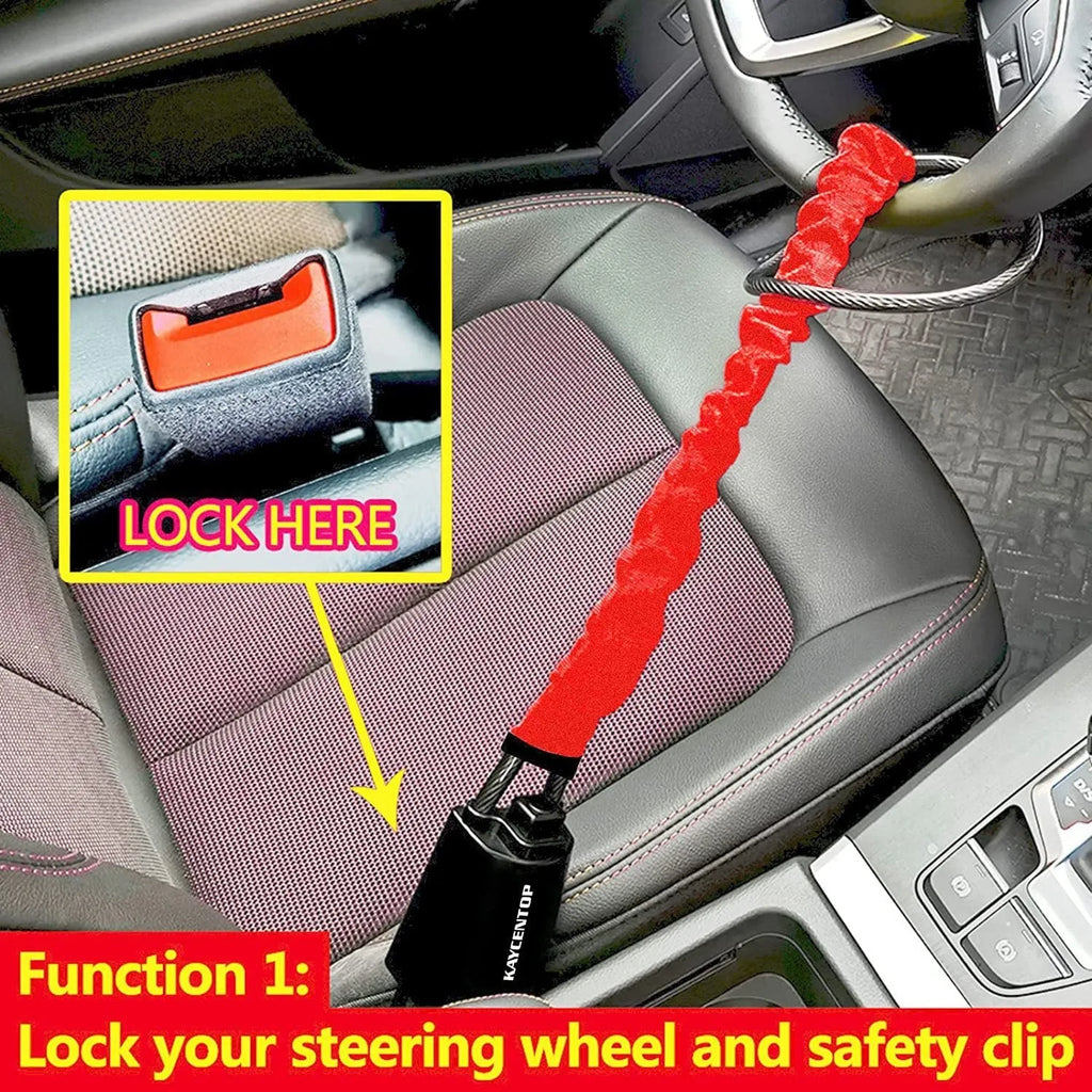 Iron car steering wheel lock with 33cm wire rope in red, yellow or black colours