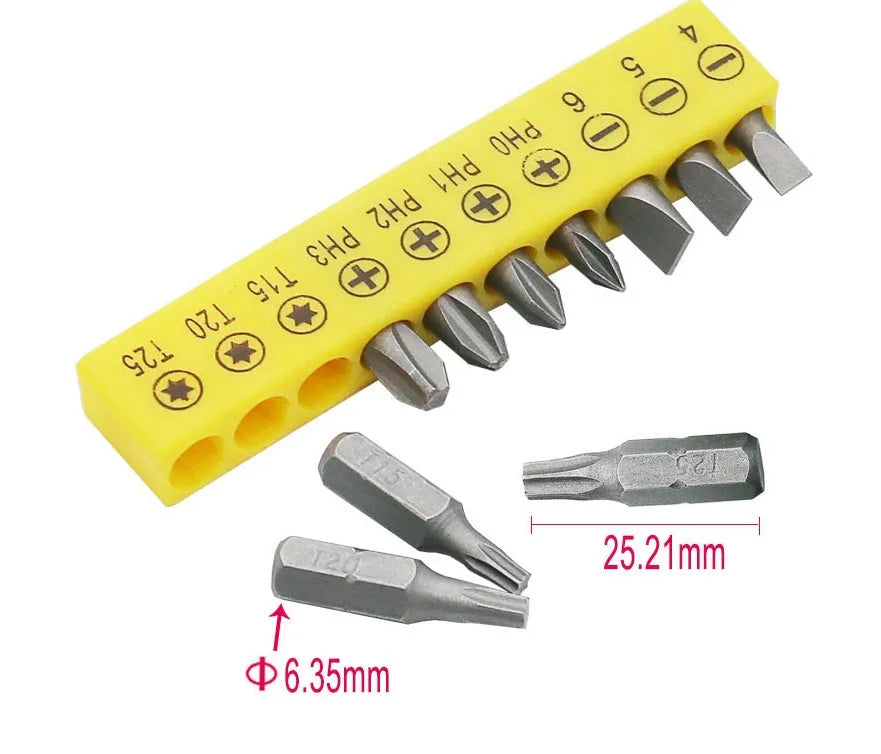 L-shaped double-headed socket wrench with 10 steel drill bits for confined space repairs