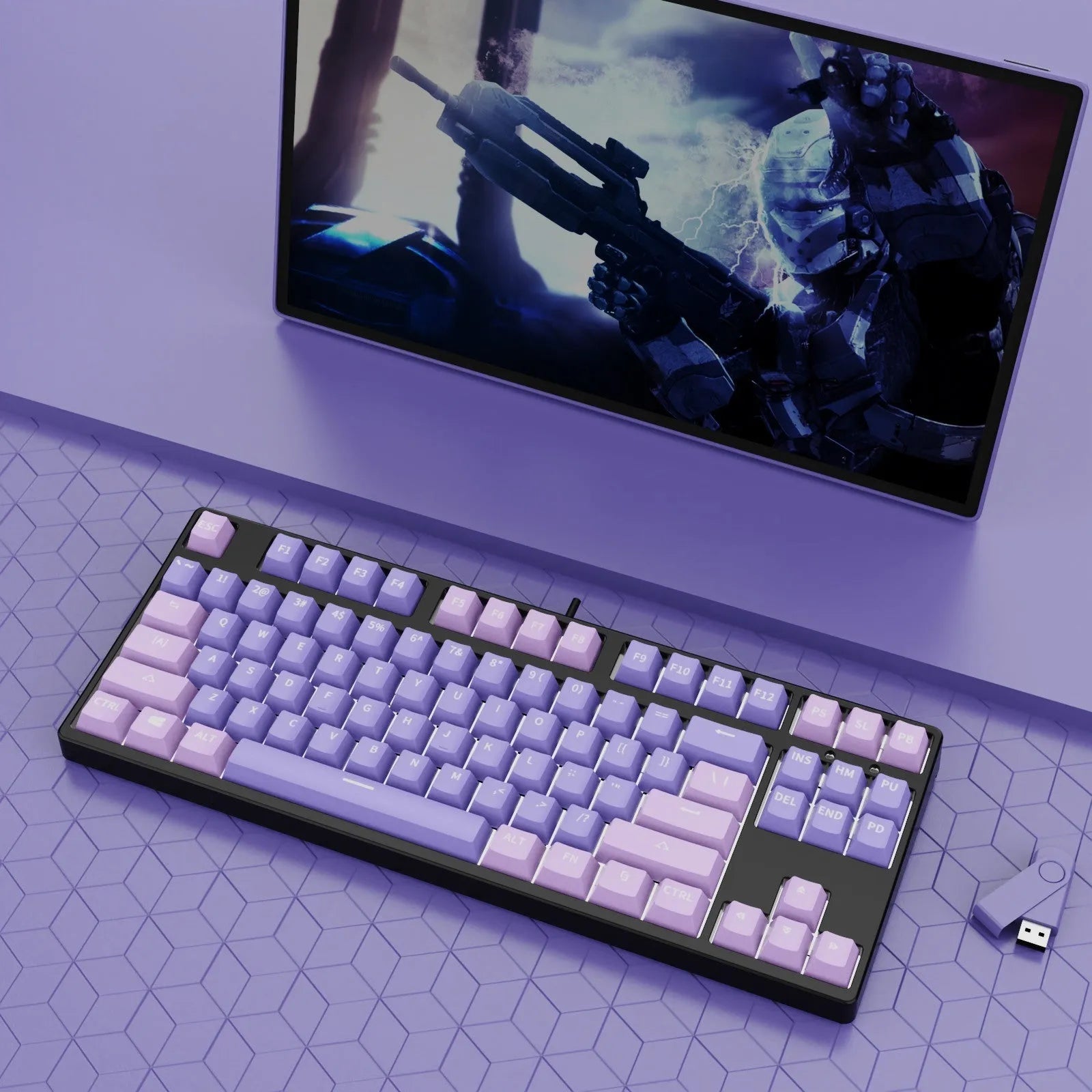 87 key wired mechanical gaming keyboard with two-colour keycaps and metal construction