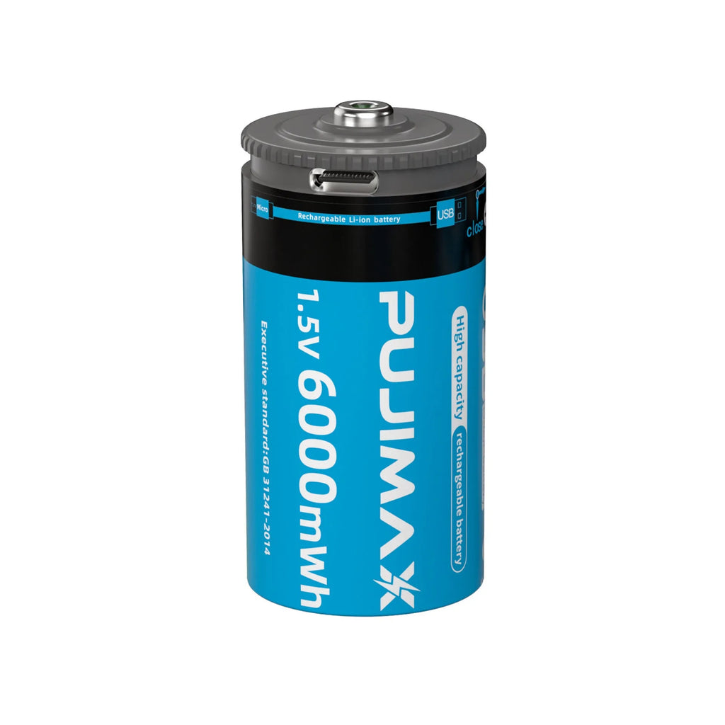 Rechargeable lithium C-type battery 6000mWh 1.5V with USB Type-C port on black background