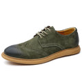 Men's black leather business lace-up shoes with retro stitching on a non-slip rubber sole.