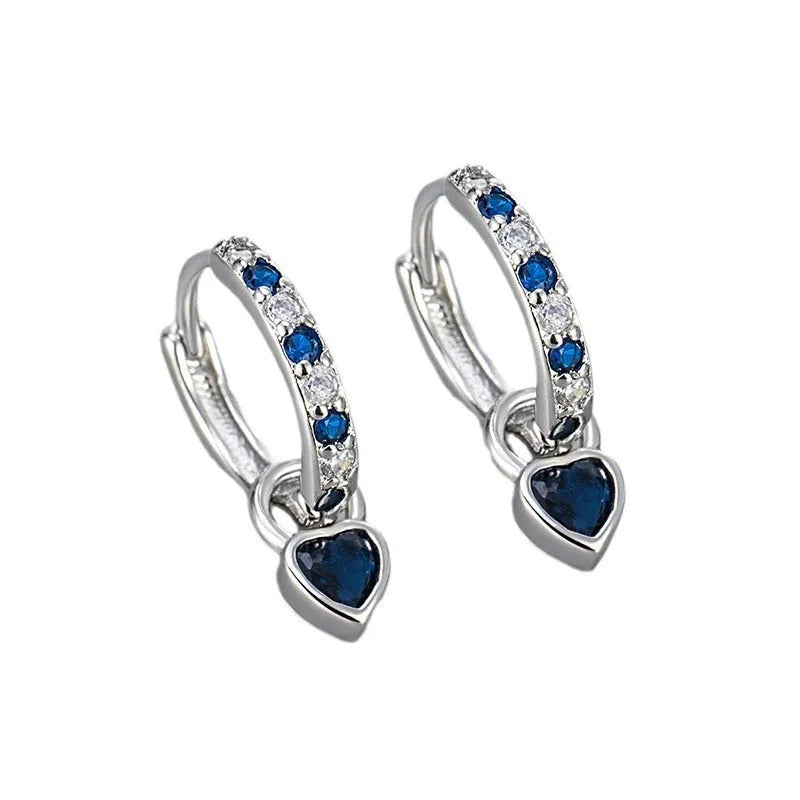 Women's heart-shaped drop earrings with colourful stones in gold or white gold coloured settings