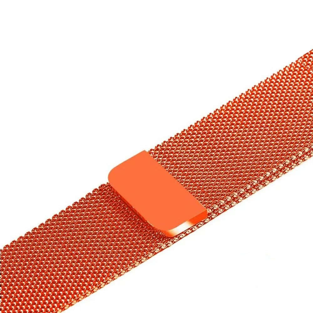 Stainless steel Apple Watch replacement strap in silver, showing metal links and clasp for 38mm-44mm models.