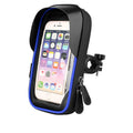 TPU mobile phone stand mounted on bicycle handlebar showing waterproof zipper and phone compatibility