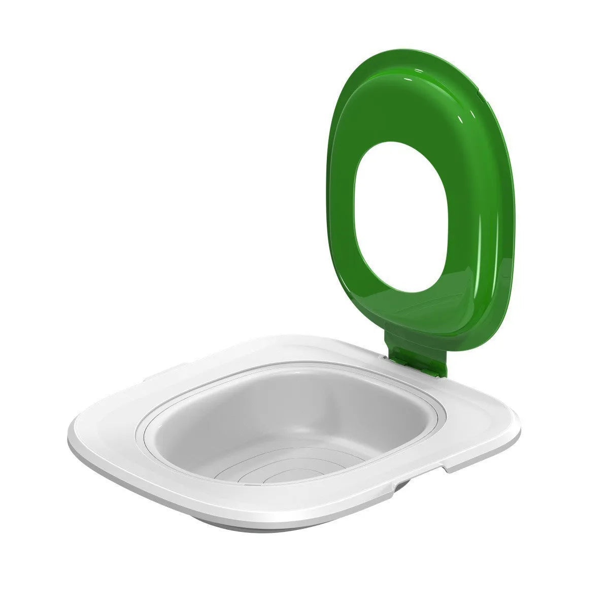 Fifth generation grey cat toilet trainer with matching litter mat on floor.
