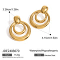 Round geometric gold-plated hollow stud earrings with double layer design on titanium steel