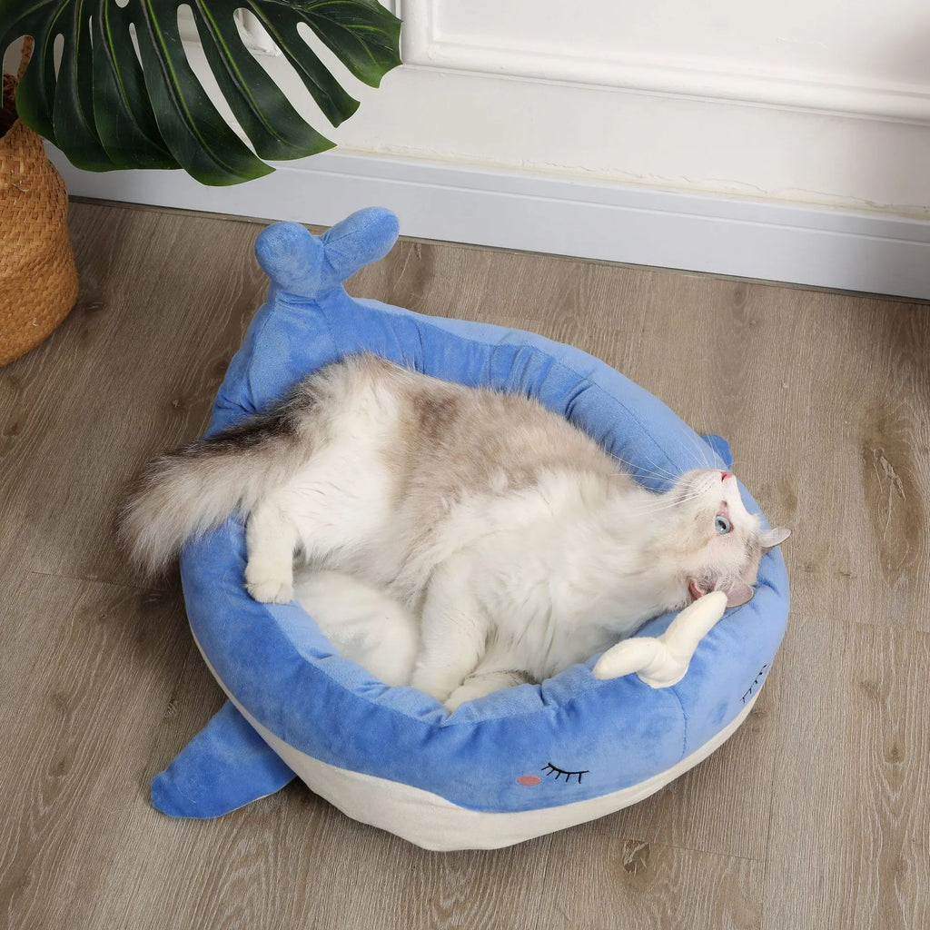 Blue duck-shaped pet bed sofa for small dogs and cats with fluffy polyester material