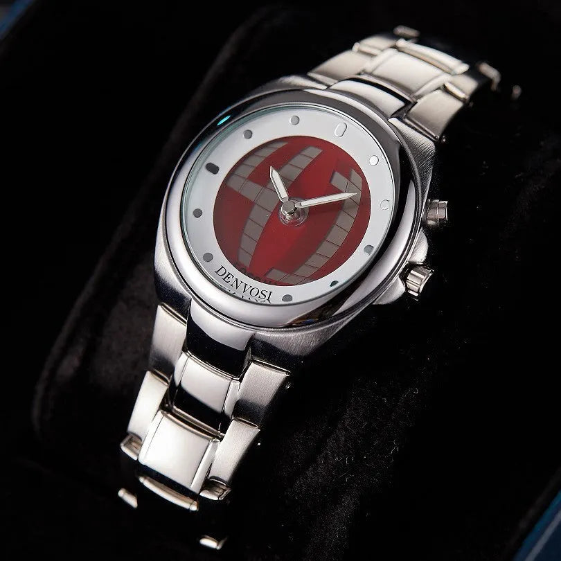 Men's Y2K vintage digital dual-display watch with alloy strap and stainless steel buckle, showing red face dial variant.