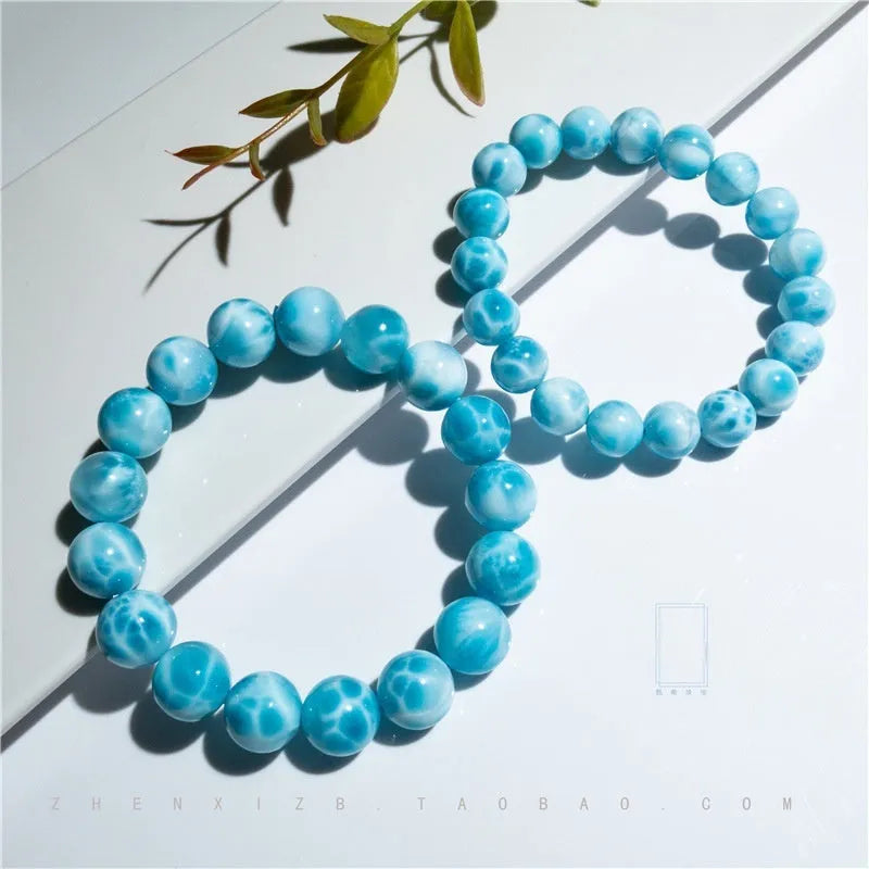 Blue bodhi bracelet with natural crystal sea-pattern stones and pearl accents in Maillard style
