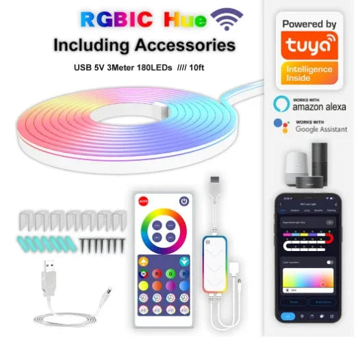 3-metre USB RGB neon light strip with Bluetooth and WiFi remote control