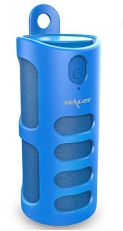Compact portable Bluetooth speaker in black, blue, or red colour with dimensions 72x72x170 mm.