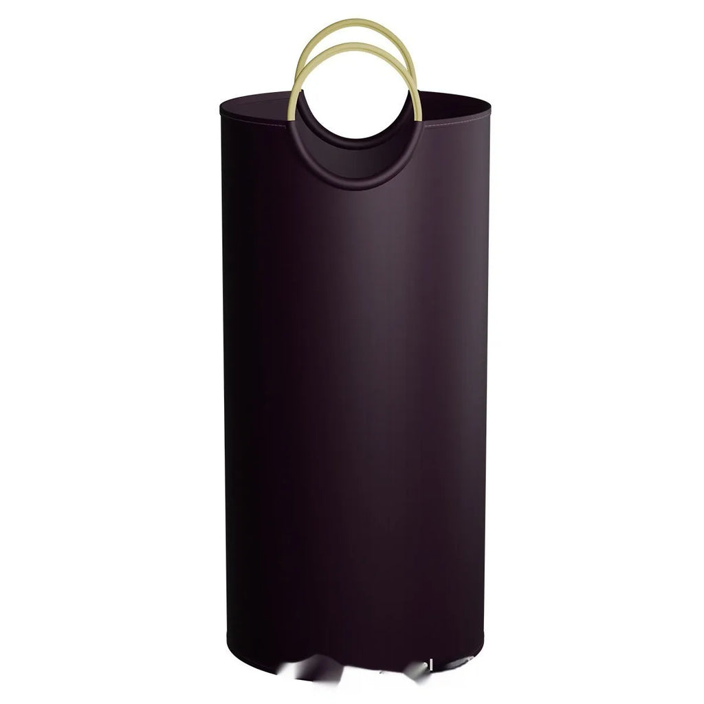 Round portable polypropylene trash can with a removable plastic liner bag.