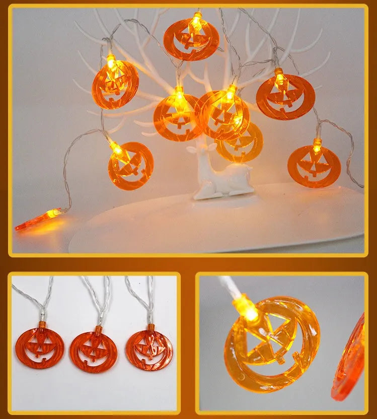 Halloween LED string lights with pumpkin, bat, and ghost decorations on a 1.2m wire