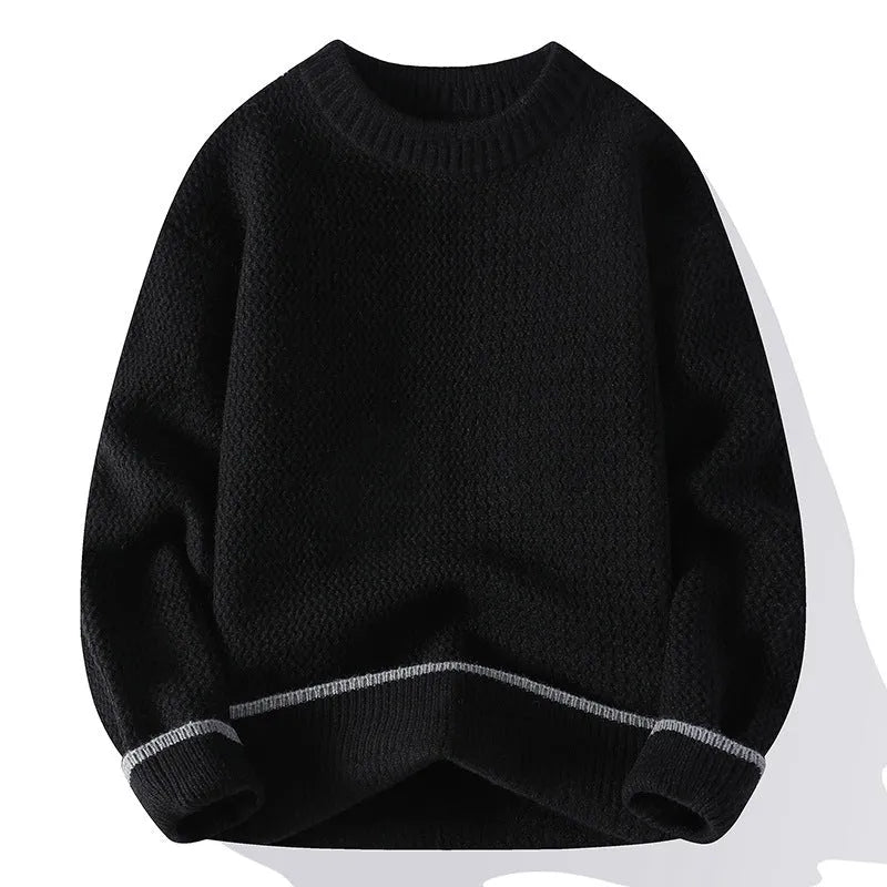Men's loose fit round neck sweater in polyester blend fabric