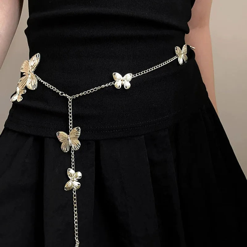 Golden butterfly waist chain women's belt with retro styling and alloy construction