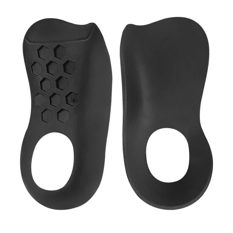 TPR varus correction arch support insoles in white, black and skin colours showing arch design