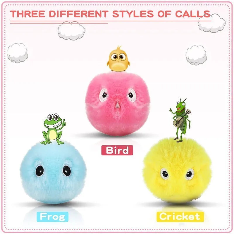 Interactive cat toy ball with touch-activated animal sounds and removable catnip lid