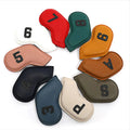 Set of 10 digital printed PU golf club head covers in various colours for club protection