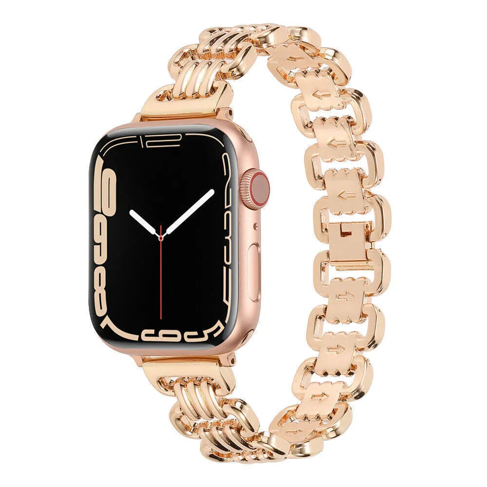 Apple Watch alloy metal replacement bracelet in silver, black, gold, rose gold, and starlight colours
