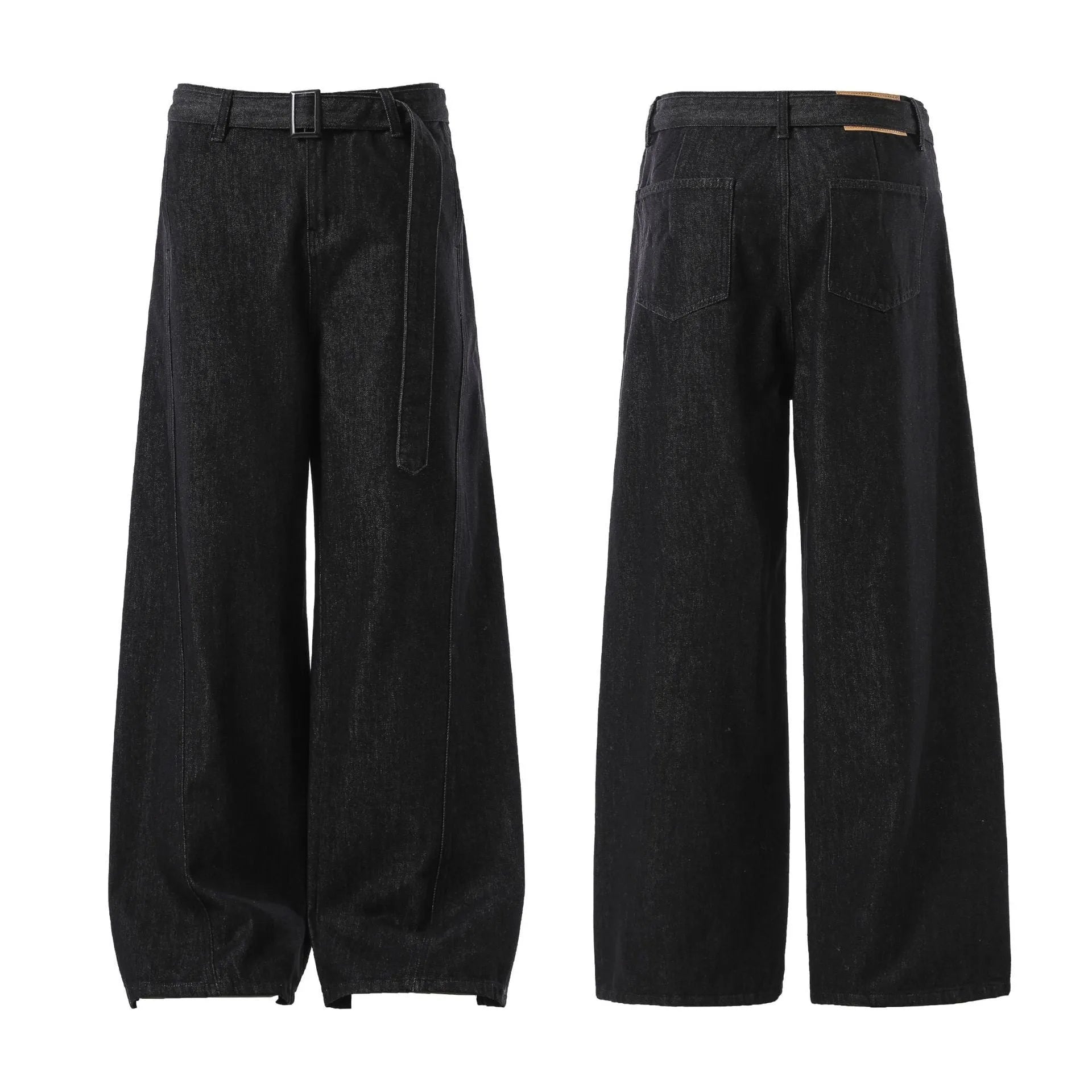 Black high-waist straight-leg denim jeans with a zip fly on a plain background.