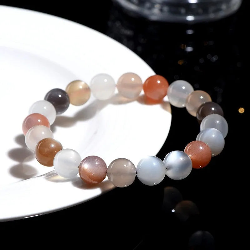 Natural colourful moonlight moonstone bracelet with 8mm beads in unisex single circle design