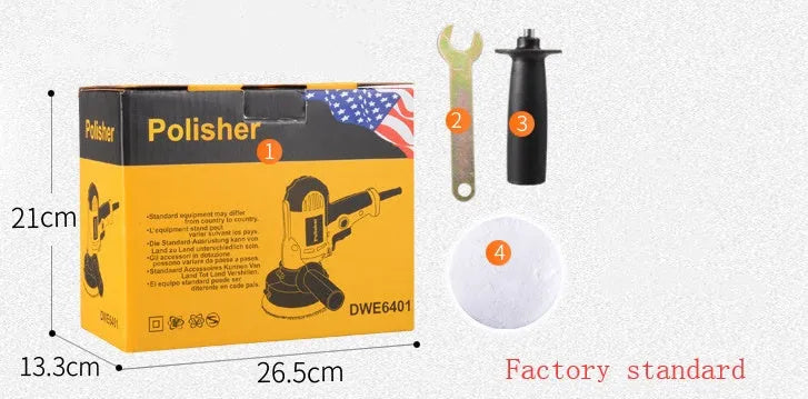 Yellow automotive polishing machine with 125mm disc on 220V power supply for car and multi-surface polishing