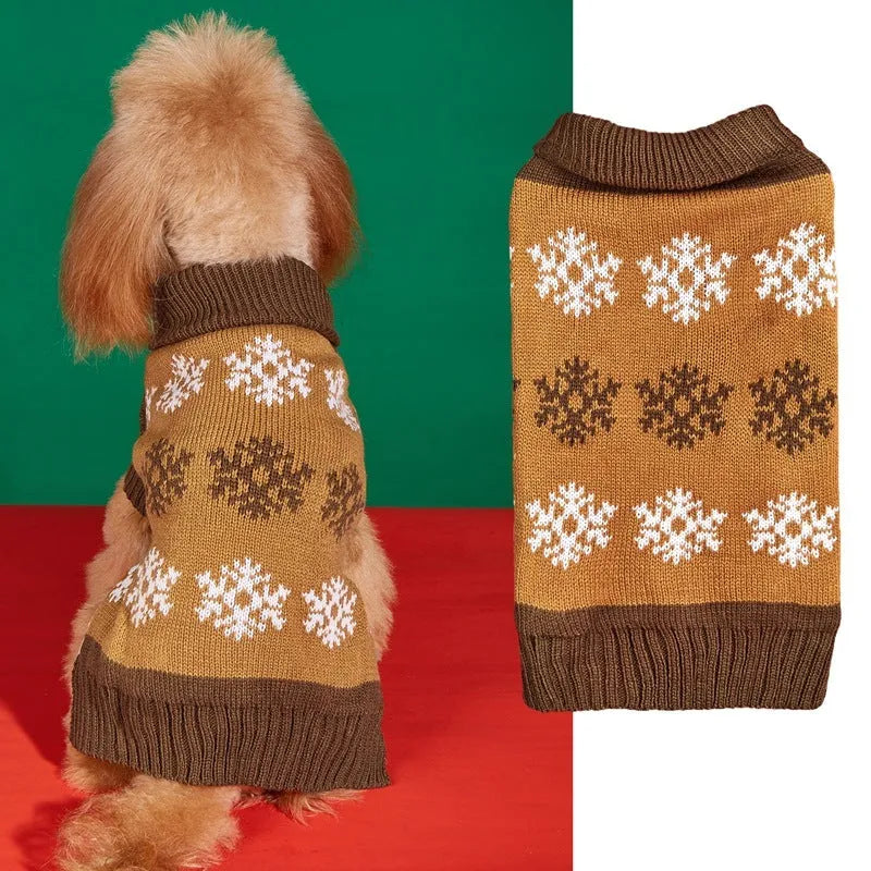 Grey dog sweater with snowflake pattern for Christmas, size L.