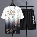 Men's summer sportswear set with short sleeve t-shirt and matching shorts