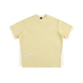 Retro alphabet embroidered loose waffle T-shirt in polyester fibre showing fake two-piece design