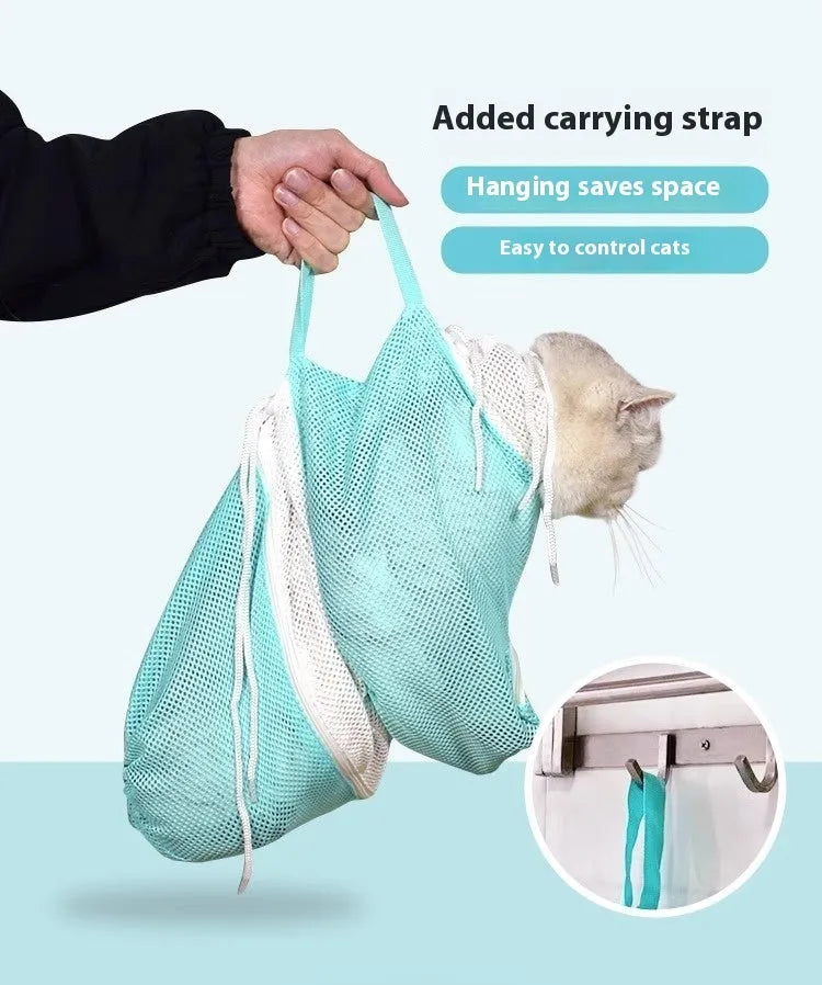 Five-generation cat grooming wash bag in grey and white colour with detachable design